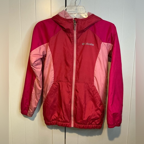 Columbia Jacket Girls M 10/12 Pink Windbreaker Colorblock PFG Vented Lightweight - Picture 1 of 6